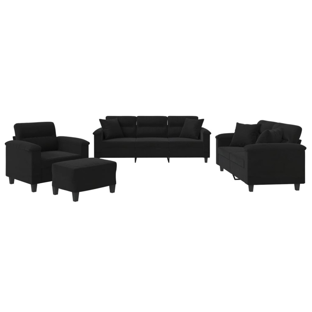 vidaXL Set de canapele cu perne, 4 piese, negru, microfibră
