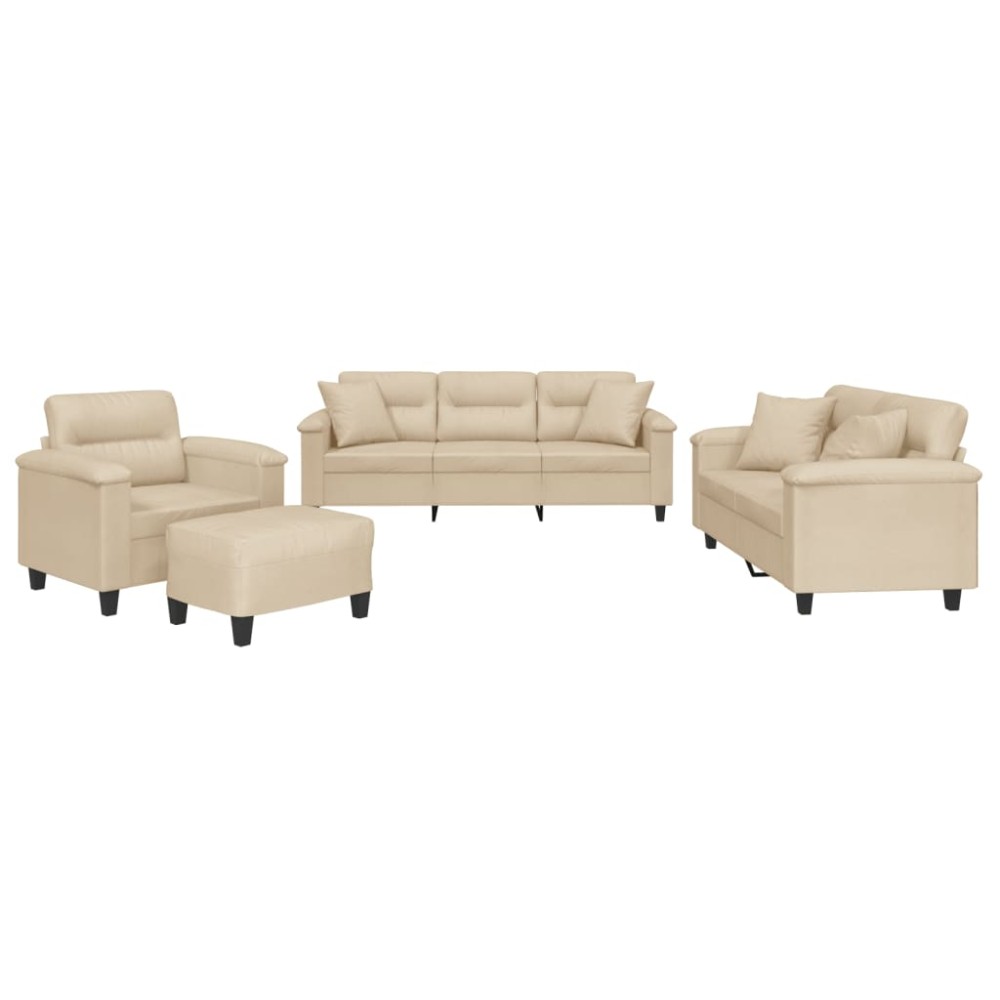 vidaXL Set de canapele cu perne, 4 piese, crem, microfibră