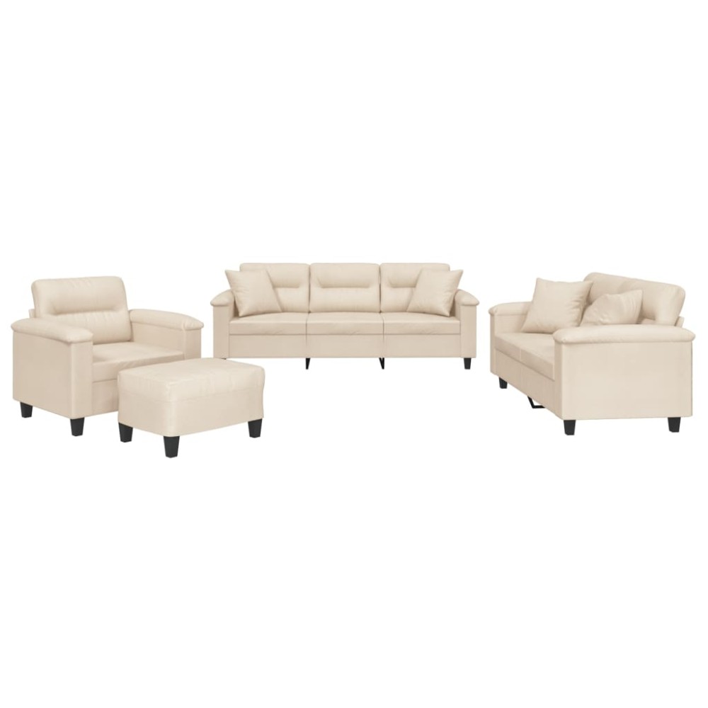 vidaXL Set de canapele cu perne, 4 piese, bej, microfibră