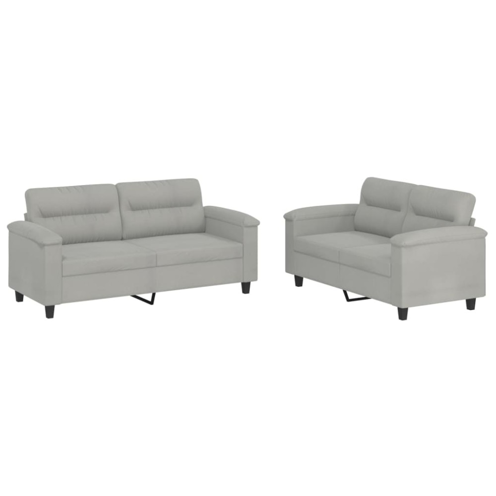 vidaXL Set de canapele cu perne, 2 piese, gri deschis, microfibră
