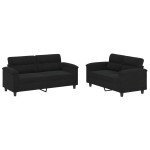 vidaXL Set de canapele cu perne, 2 piese, negru, microfibră