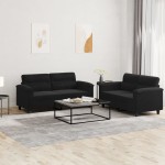 vidaXL Set de canapele cu perne, 2 piese, negru, microfibră