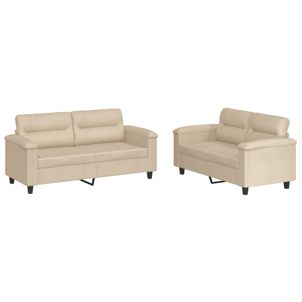 vidaXL Set de canapele cu perne, 2 piese, crem, microfibră