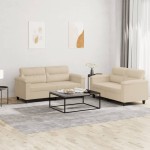 vidaXL Set de canapele cu perne, 2 piese, crem, microfibră vidaXL Set de canapele cu perne, 2 piese, crem, microfibră