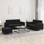 vidaXL Set de canapele cu perne, 3 piese, negru, microfibră vidaXL Set de canapele cu perne, 3 piese, negru, microfibră