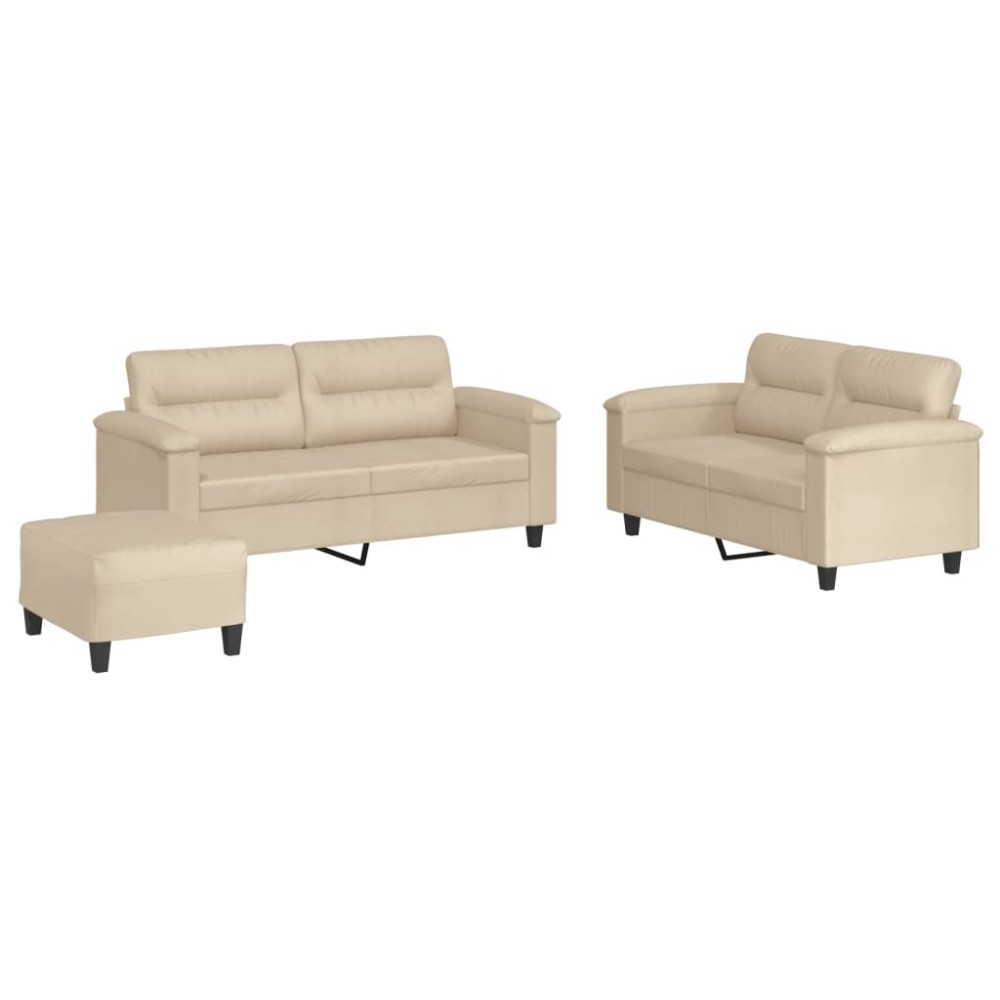 vidaXL Set de canapele cu perne, 3 piese, crem, microfibră