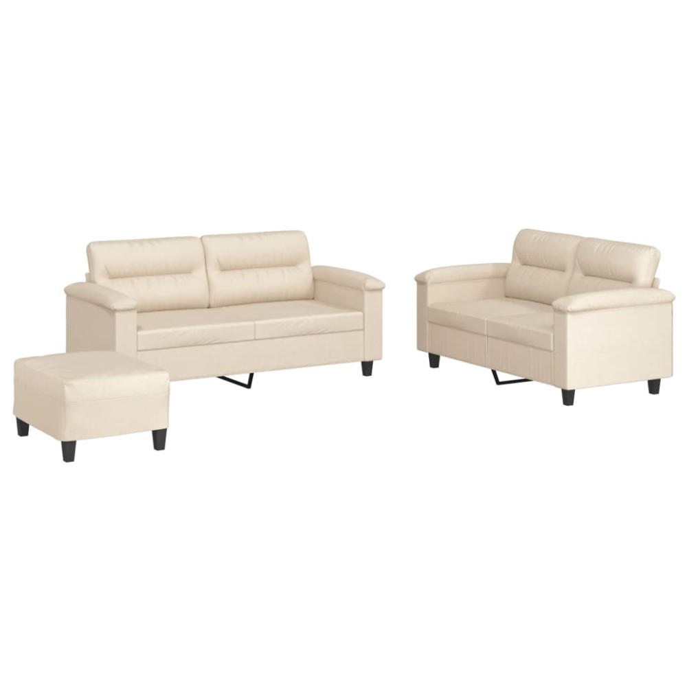 vidaXL Set de canapele cu perne, 3 piese, bej, microfibră