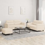 vidaXL Set de canapele cu perne, 3 piese, bej, microfibră vidaXL Set de canapele cu perne, 3 piese, bej, microfibră