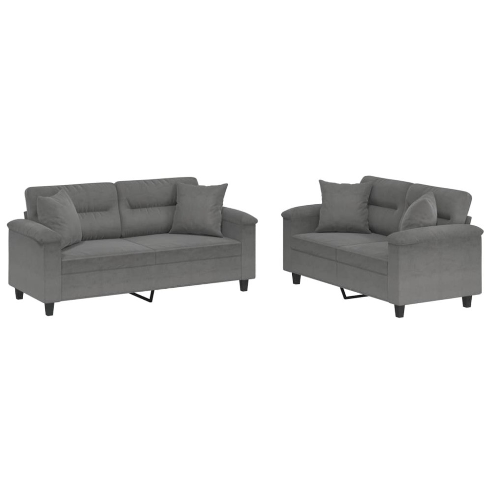 vidaXL Set de canapele cu perne, 2 piese, gri închis, microfibră