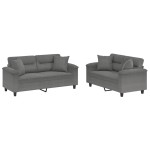 vidaXL Set de canapele cu perne, 2 piese, gri închis, microfibră
