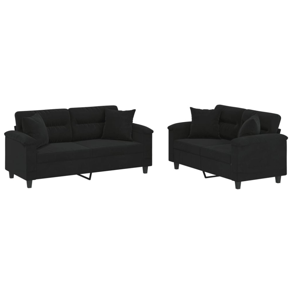 vidaXL Set de canapele cu perne, 2 piese, negru, microfibră