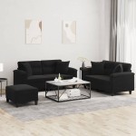 vidaXL Set de canapele cu perne, 3 piese, negru, microfibră vidaXL Set de canapele cu perne, 3 piese, negru, microfibră