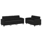 vidaXL Set de canapele cu perne, 2 piese, negru, microfibră