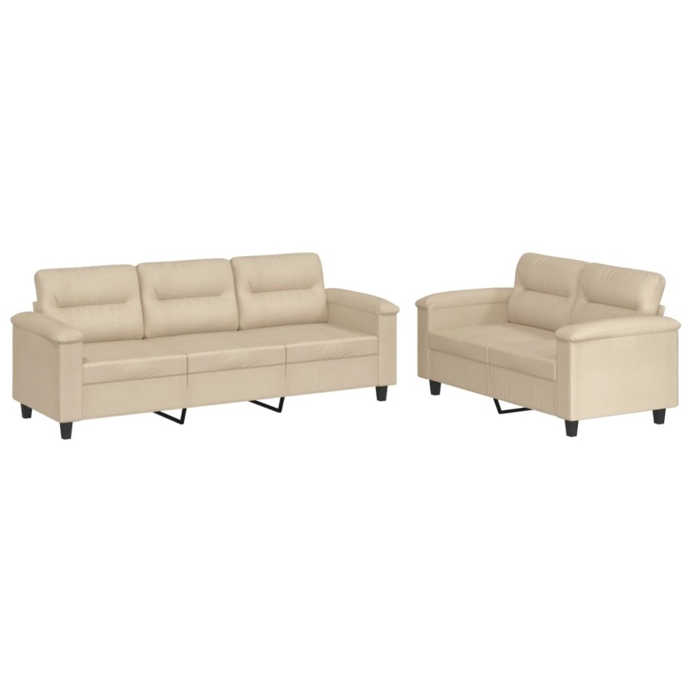 vidaXL Set de canapele cu perne, 2 piese, crem, microfibră