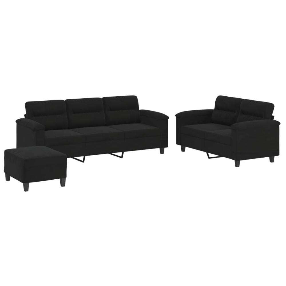 vidaXL Set de canapele cu perne, 3 piese, negru, microfibră