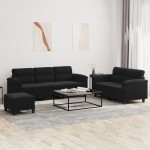 vidaXL Set de canapele cu perne, 3 piese, negru, microfibră vidaXL Set de canapele cu perne, 3 piese, negru, microfibră