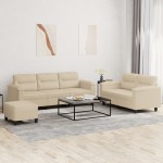 vidaXL Set de canapele cu perne, 3 piese, crem, microfibră vidaXL Set de canapele cu perne, 3 piese, crem, microfibră