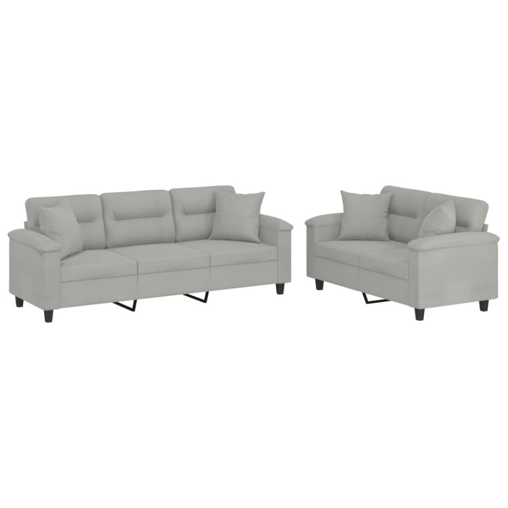vidaXL Set de canapele cu perne, 2 piese, gri deschis, microfibră