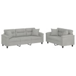 vidaXL Set de canapele cu perne, 2 piese, gri deschis, microfibră vidaXL Set de canapele cu perne, 2 piese, gri deschis, microfibră