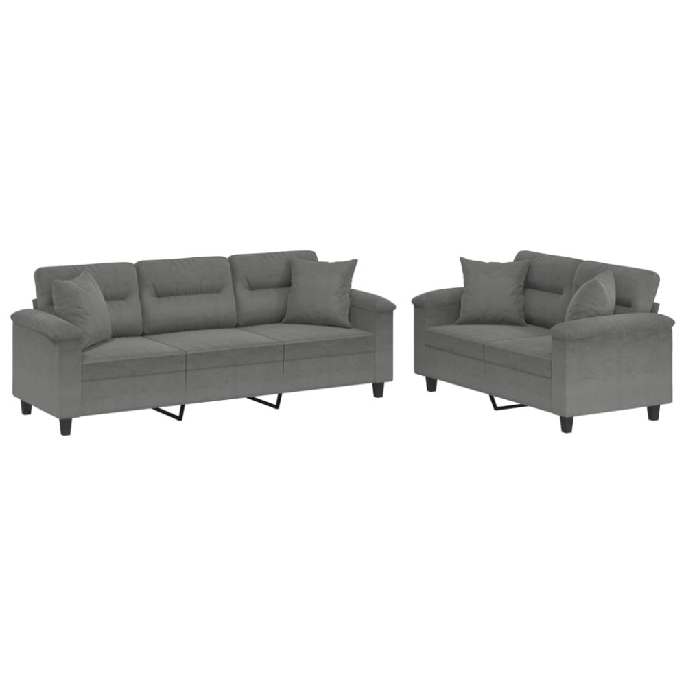 vidaXL Set de canapele cu perne, 2 piese, gri închis, microfibră