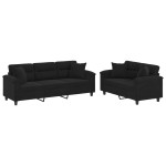 vidaXL Set de canapele cu perne, 2 piese, negru, microfibră