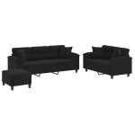 vidaXL Set de canapele cu perne, 3 piese, negru, microfibră vidaXL Set de canapele cu perne, 3 piese, negru, microfibră
