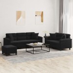 vidaXL Set de canapele cu perne, 3 piese, negru, microfibră vidaXL Set de canapele cu perne, 3 piese, negru, microfibră