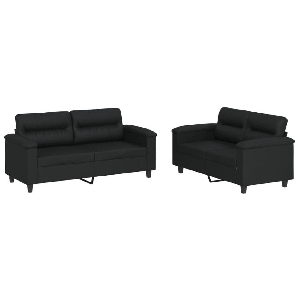 vidaXL Set de canapele cu perne, 2 piese, negru, piele ecologică