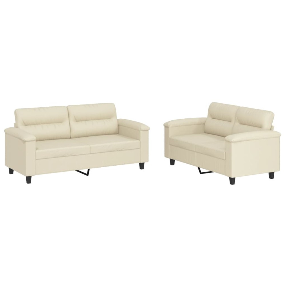 vidaXL Set de canapele cu perne, 2 piese, crem, piele ecologică