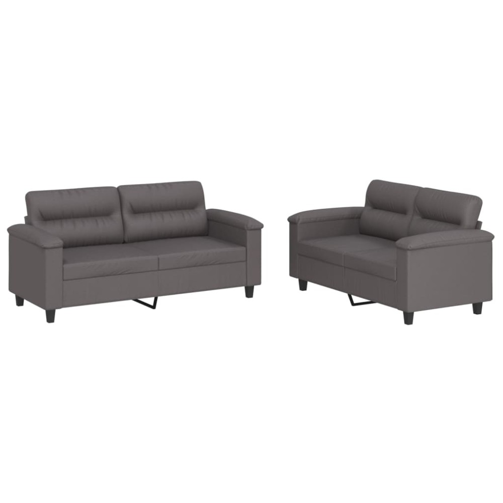 vidaXL Set de canapele cu perne, 2 piese, gri, piele ecologică
