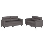 vidaXL Set de canapele cu perne, 2 piese, gri, piele ecologică