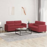 vidaXL Set de canapele cu perne, 2 piese, roșu vin, piele ecologică vidaXL Set de canapele cu perne, 2 piese, roșu vin, piele ecologică