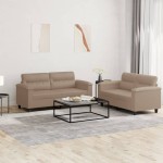 vidaXL Set de canapele cu perne, 2 piese, cappuccino, piele ecologică vidaXL Set de canapele cu perne, 2 piese, cappuccino, piele ecologică
