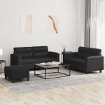 vidaXL Set de canapele cu perne, 3 piese, negru, piele ecologică vidaXL Set de canapele cu perne, 3 piese, negru, piele ecologică