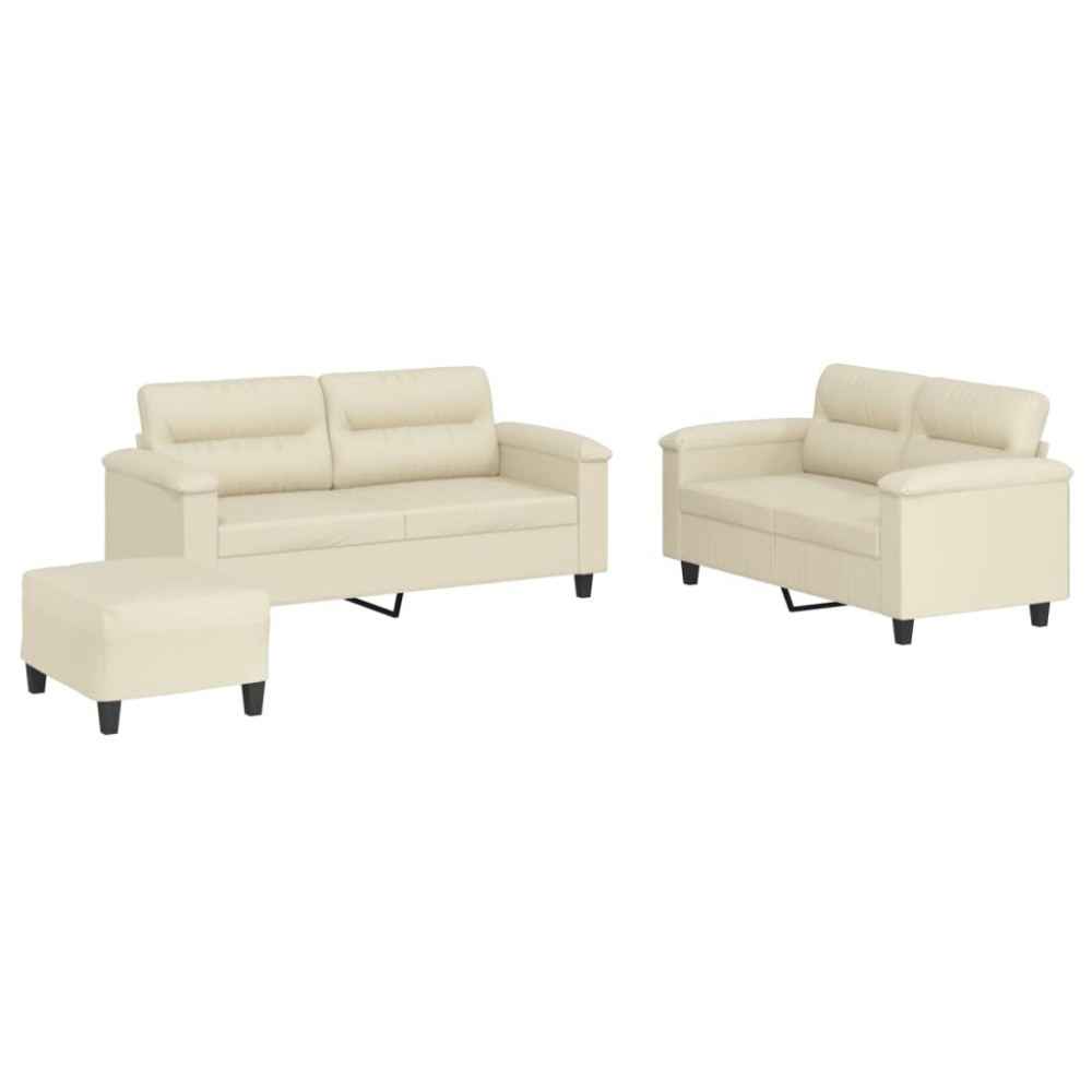 vidaXL Set de canapele cu perne, 3 piese, crem, piele ecologică