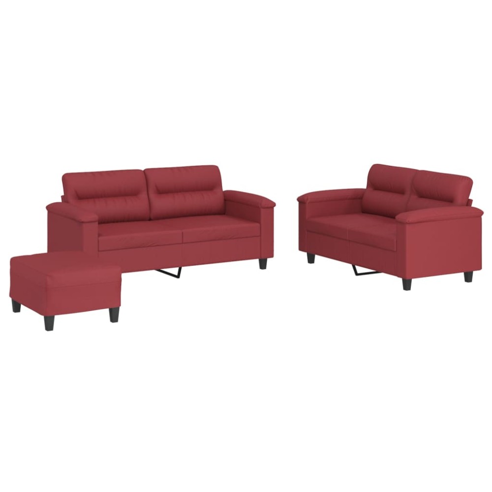 vidaXL Set de canapele cu perne, 3 piese, roșu vin, piele ecologică