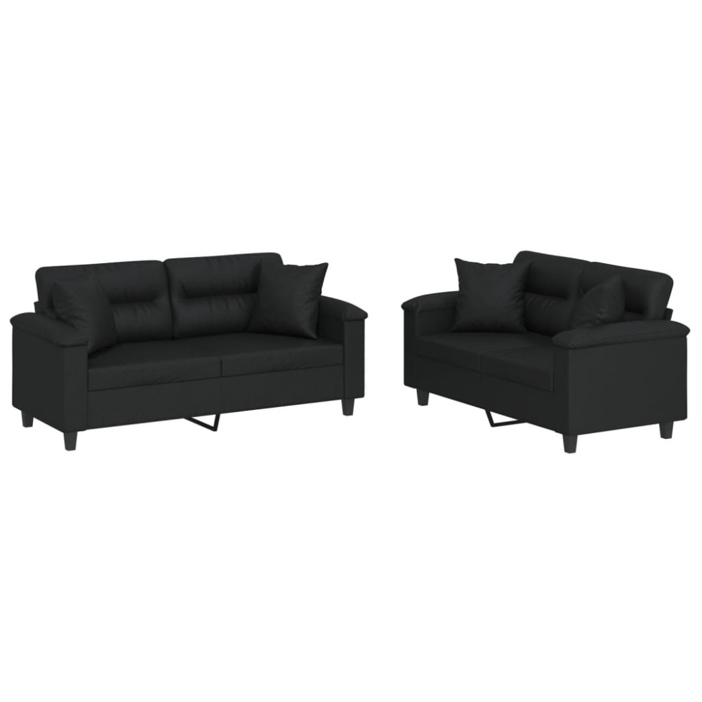 vidaXL Set de canapele cu perne, 2 piese, negru, piele ecologică