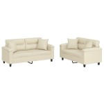 vidaXL Set de canapele cu perne, 2 piese, crem, piele ecologică