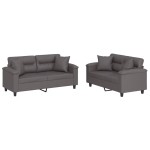vidaXL Set de canapele cu perne, 2 piese, gri, piele ecologică