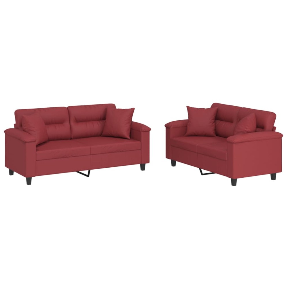 vidaXL Set de canapele cu perne, 2 piese, roșu vin, piele ecologică
