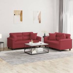 vidaXL Set de canapele cu perne, 2 piese, roșu vin, piele ecologică vidaXL Set de canapele cu perne, 2 piese, roșu vin, piele ecologică