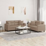 vidaXL Set de canapele cu perne, 2 piese, cappuccino, piele ecologică