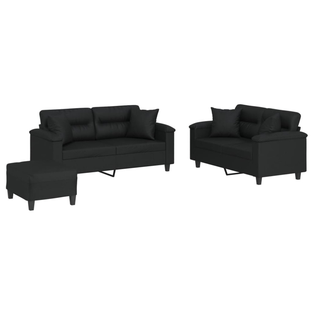vidaXL Set de canapele cu perne, 3 piese, negru, piele ecologică