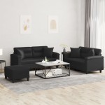 vidaXL Set de canapele cu perne, 3 piese, negru, piele ecologică vidaXL Set de canapele cu perne, 3 piese, negru, piele ecologică