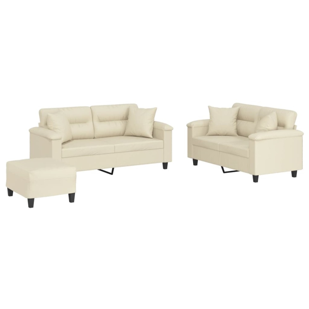 vidaXL Set de canapele cu perne, 3 piese, crem, piele ecologică