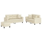 vidaXL Set de canapele cu perne, 3 piese, crem, piele ecologică vidaXL Set de canapele cu perne, 3 piese, crem, piele ecologică