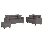 vidaXL Set de canapele cu perne, 3 piese, gri, piele ecologică vidaXL Set de canapele cu perne, 3 piese, gri, piele ecologică