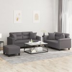 vidaXL Set de canapele cu perne, 3 piese, gri, piele ecologică vidaXL Set de canapele cu perne, 3 piese, gri, piele ecologică