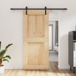 vidaXL Ușă glisantă cu set feronerie, 90x210 cm, lemn masiv de pin vidaXL Ușă glisantă cu set feronerie, 90x210 cm, lemn masiv de pin