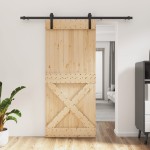 vidaXL Ușă glisantă cu set feronerie, 90x210 cm, lemn masiv de pin vidaXL Ușă glisantă cu set feronerie, 90x210 cm, lemn masiv de pin